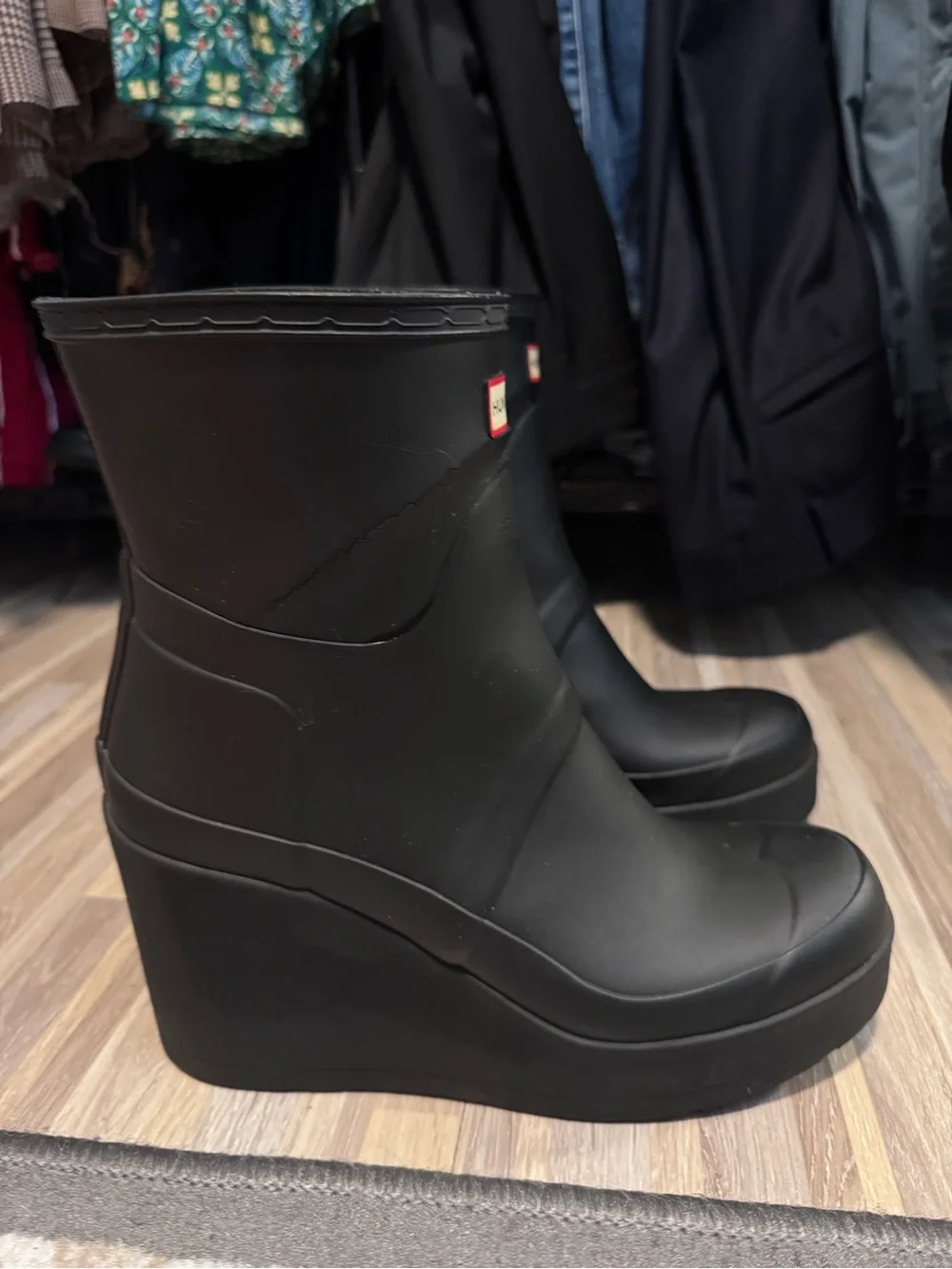 Hunter Black Wedge Rain Boots